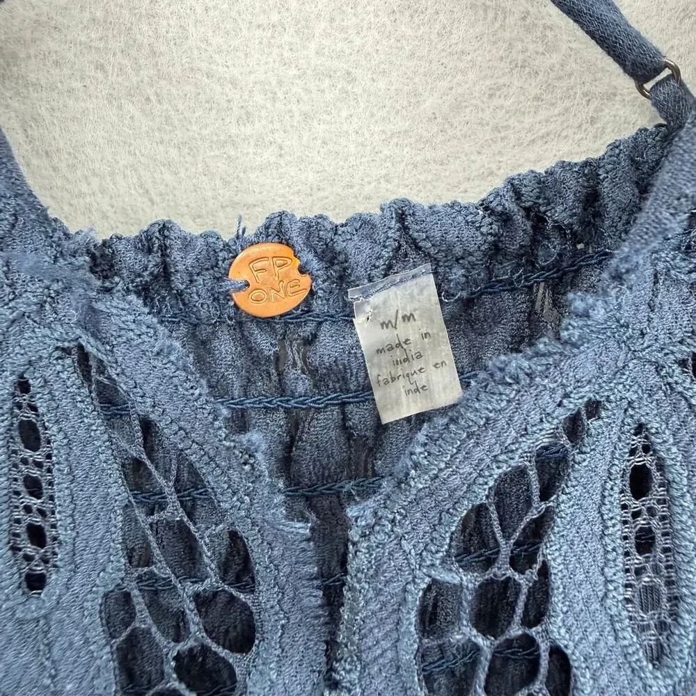 Free People FP One Adella Slip Navy Blue Lace Crochet Strappy Boho Mini Dress